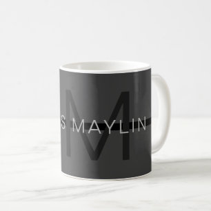 Mug Masculine élégant gris foncé Nom et monogramme