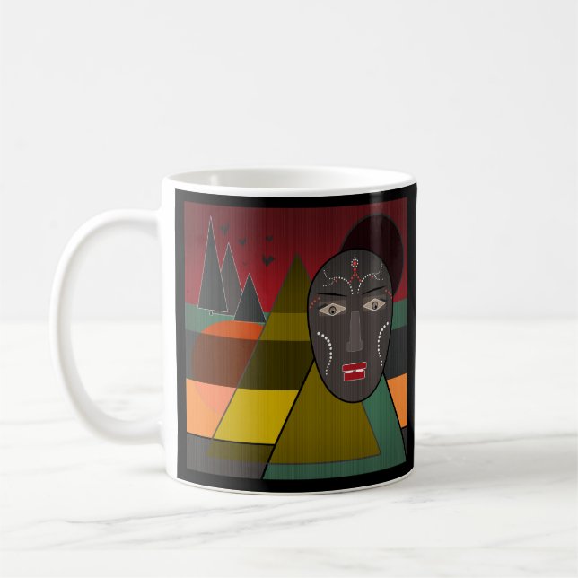 Mug Masque africain abstrait dans des couleurs rétro v (Gauche)