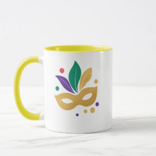 Mug Masque Doré & Plumes — Mardi Gras Élégant 2026 D