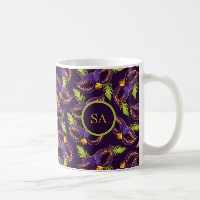 Mug Masque Mardi Gras Gold Vert violet personnalisé (Droite)