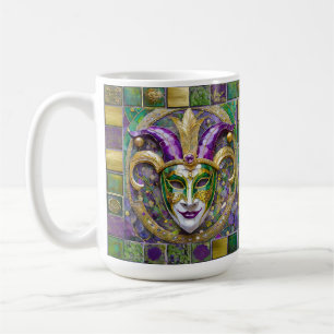 Mug Masque Mardi Gras Jester Vert Or