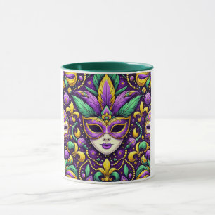 Mug Masque Mardi Gras/perles/fleur de lis