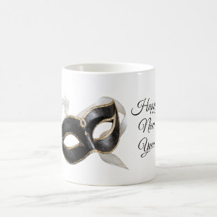 Mug Masque noir Nouvel An argent or pailleté