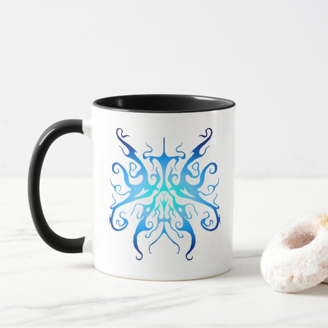 Mug Masque Tribal Bleu Élégant Design Abstrait (Avec donut)