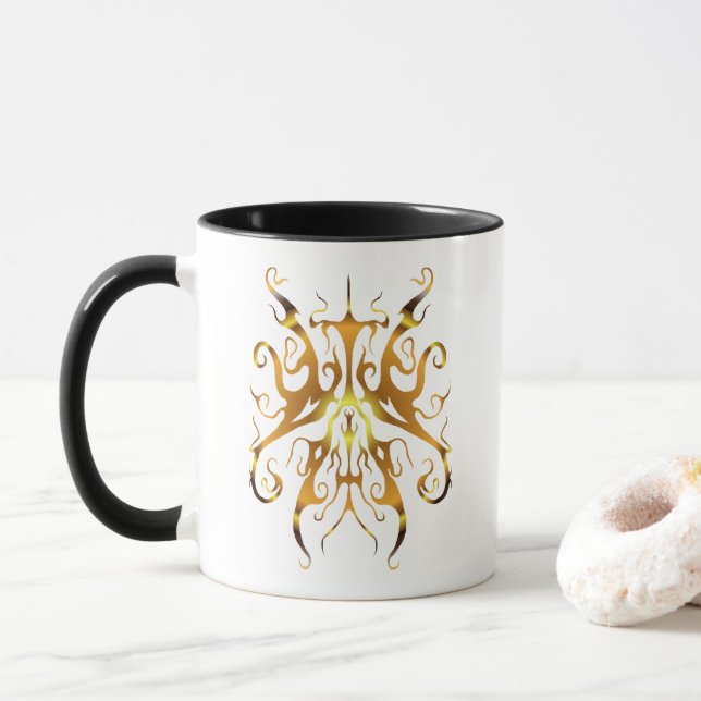 Mug Masque Tribal Doré Élégant Design Abstrait (Avec donut)