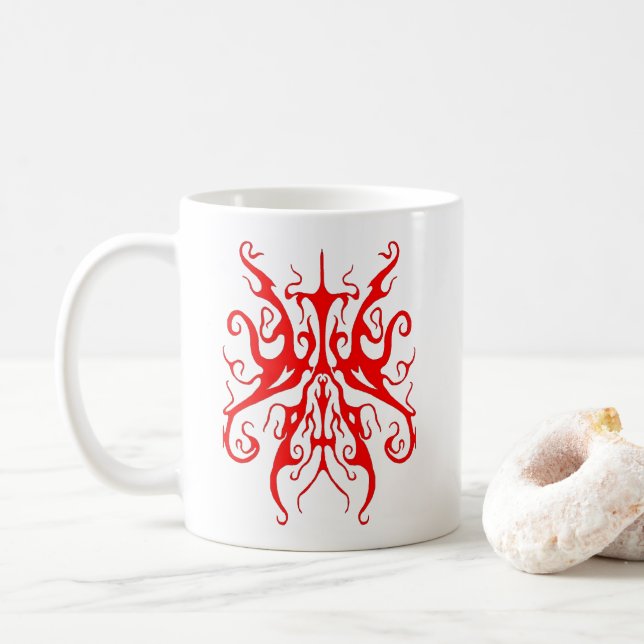 Mug Masque Tribal Rouge Élégant Design Abstrait (Avec donut)