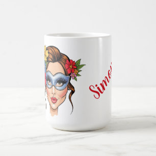 Mug Masque Vénitien Élégant Femme avec Couronne Floral