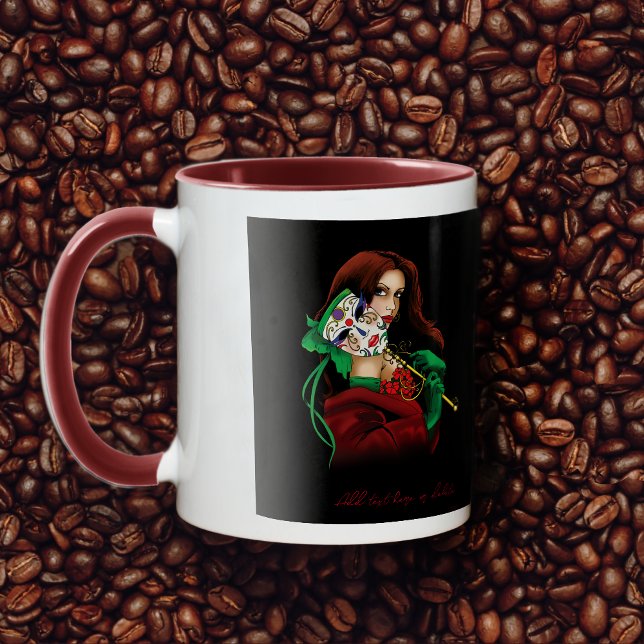 Mug Masque Vénitien Femme Élégante Rouge Vert (Créateur téléchargé)