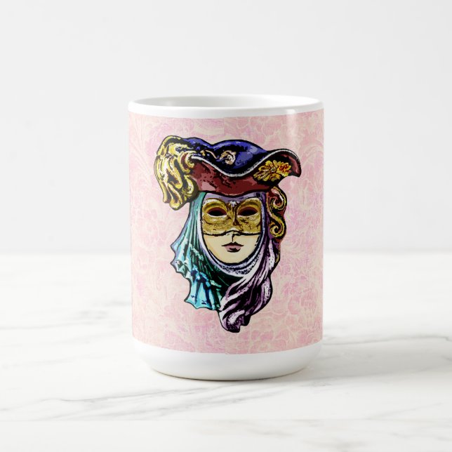 Mug Masquerade Masque sur Dusty Pink Brocade Motif (Centre)