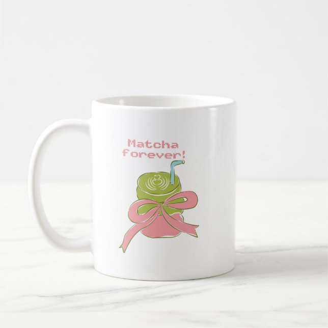 Mug Matcha Forever Mignonne Coquette Pixel Art Thé Ver (Gauche)