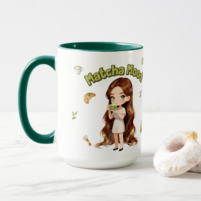 Mug Matcha Mood Aesthetic Design Cute Green Tea Vibes (Avec donut)