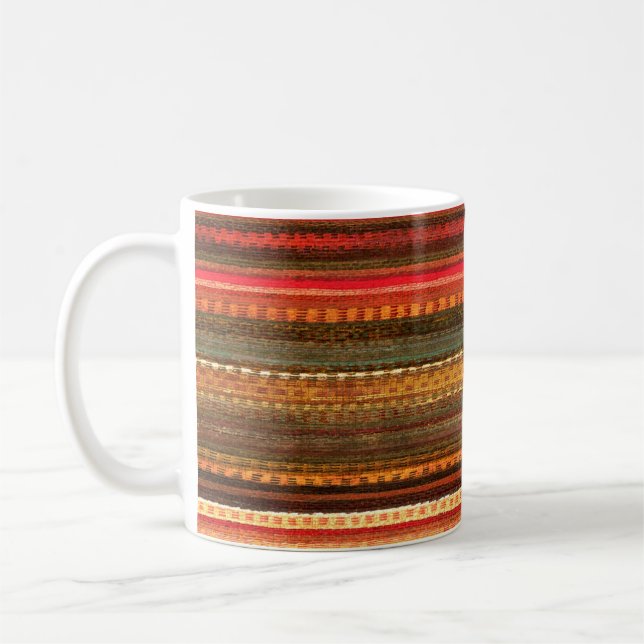 Mug Material Textile Stripes Red Orange and Green (Gauche)