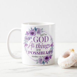 Mug Matthieu 19:26 Possible avec Dieu Floral Pourpre