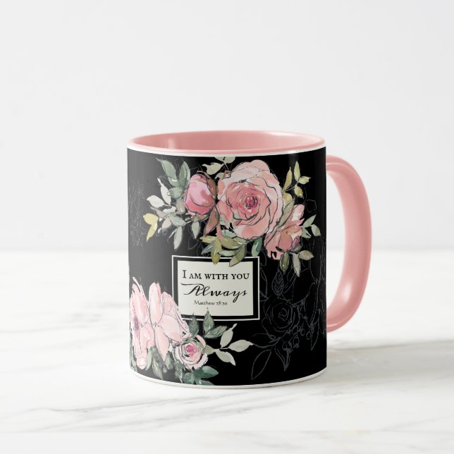Mug Matthieu 28:20 Je Suis Avec Vous Toujours Fleurs R (Devant droit)