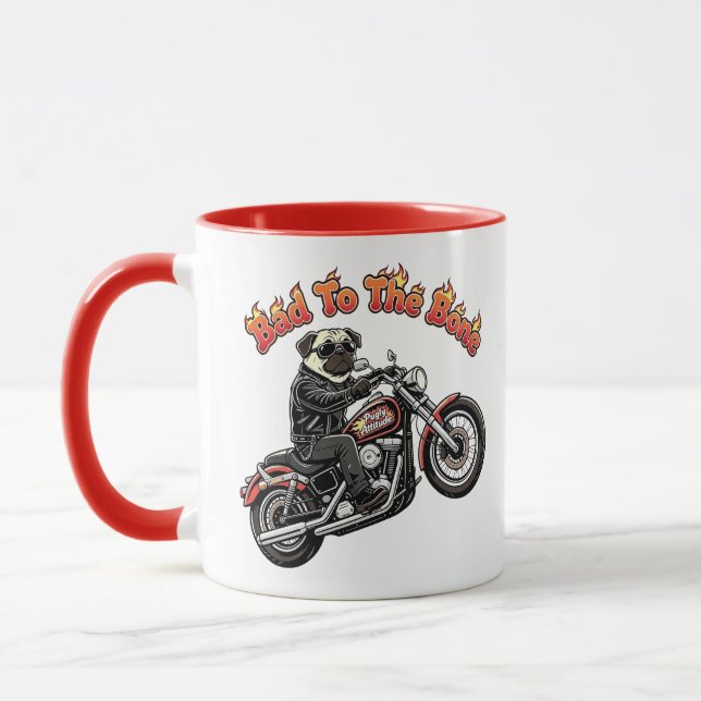 Mug Mauvais jusqu'à l'os "Attitude Pugly" Biker Pug (Gauche)