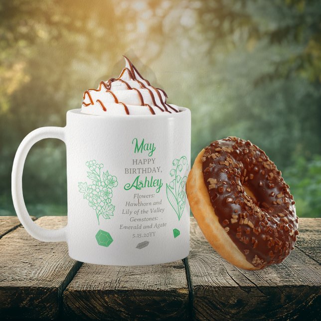 Mug May Hawthorn |Lily de la vallée Anniversaire Keeps (May Floral and Birthstone Birthday Keepsake Coffee Mug)