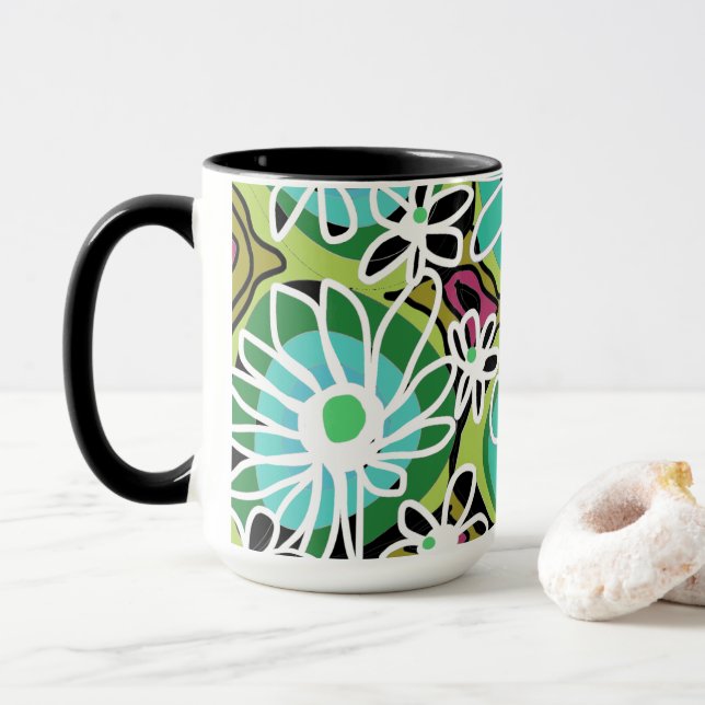 Mug Mazipoodles Love Flowers - Vert Turquoise Blanc No (Avec donut)