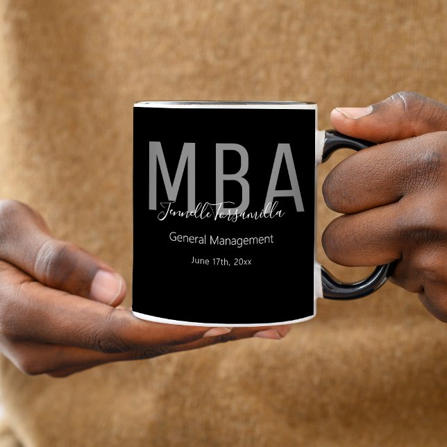 Mug MBA Black Grey Blanc Date Nom Diplôme Diplôme (Créateur téléchargé)