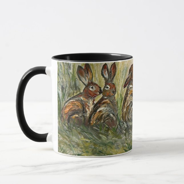 Mug Meadow Matchup Playful Hares in a Meadow Rabbits (Gauche)