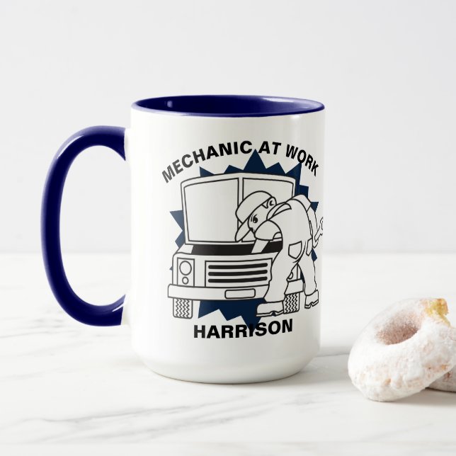 Mug Mécanicien au travail Réparations automatiques (Avec donut)