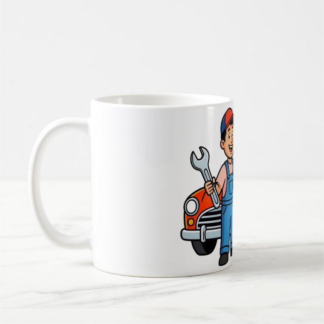 Mug Mécanicien de dessin animé mignon avec illustratio (Gauche)