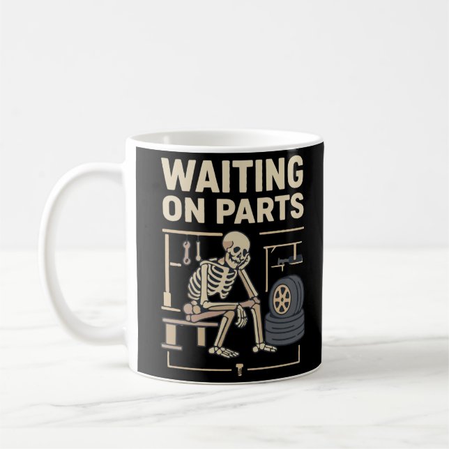 Mug Mécanicien squelette attendant des pièces automobi (Gauche)