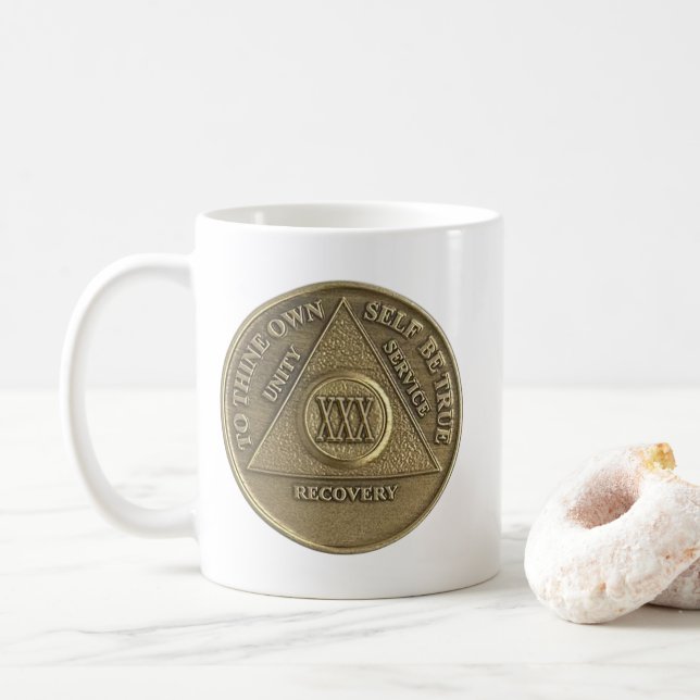 Mug Médaille de 30 ans de sobriété Joyeux Anniversaire (Avec donut)