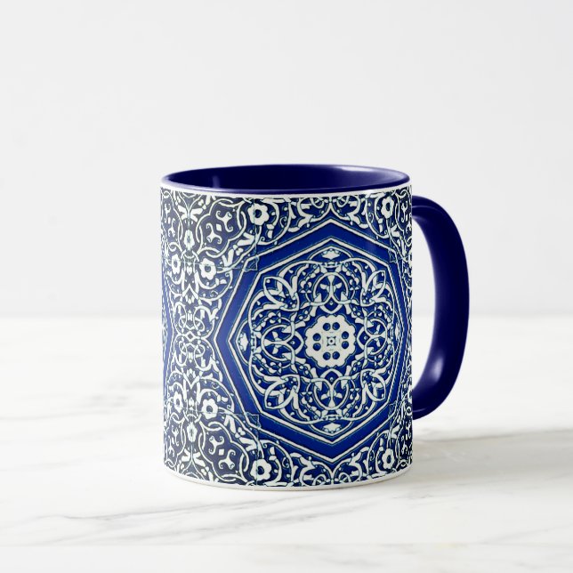 Mug Médaillon en Motif de tuiles persanes - Bleu et bl (Devant droit)