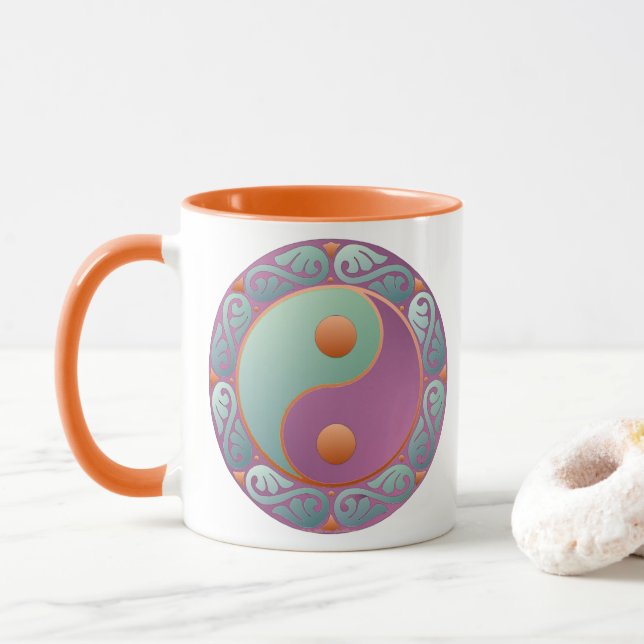 Mug Médaillon Yin Yang Violet Turquoise (Avec donut)