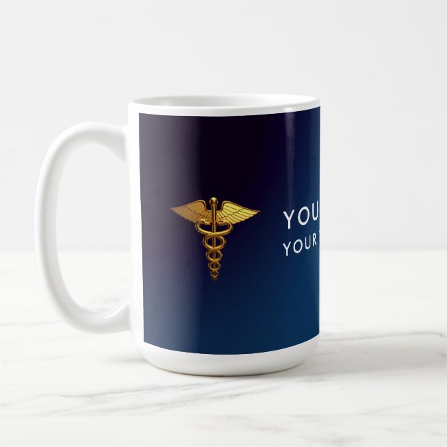 Mug Médecin élégant Navy Gold Caducée (Gauche)