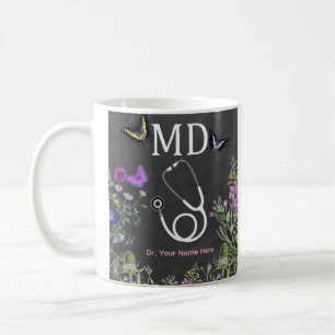 Mug Médecin MD Stéthoscope Floral Personnalisé