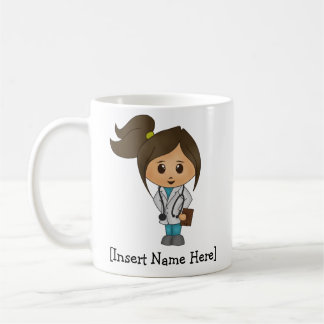 Mug Médecin mignon personnalisé, femelle de brune