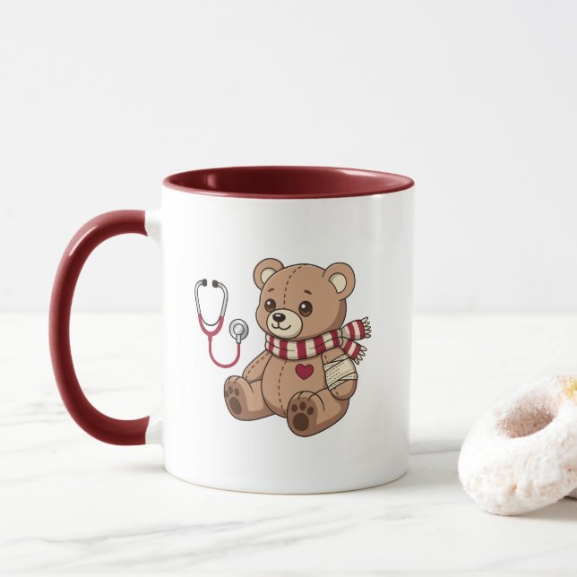 Mug Médecin Ourson en peluche Stéthoscope (Avec donut)
