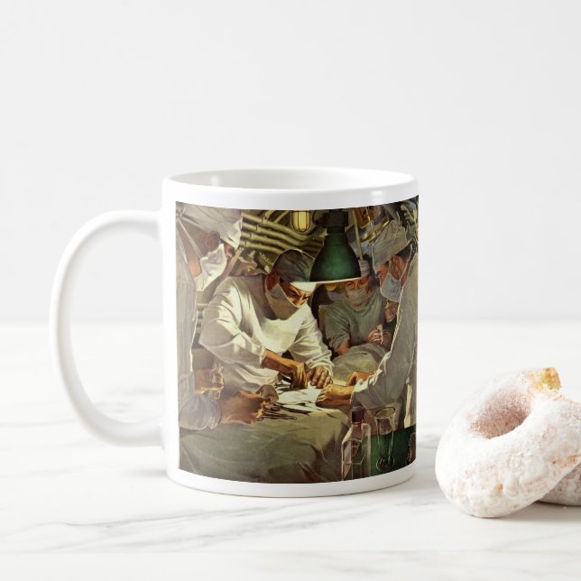 Mug Médecine vintage, Médecins pratiquant la chirurgie (Avec donut)