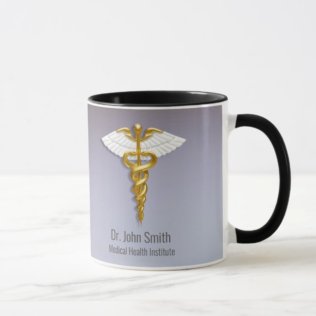 Mug Médicale Elegant Gold Caduceus ailes blanches (Droite)