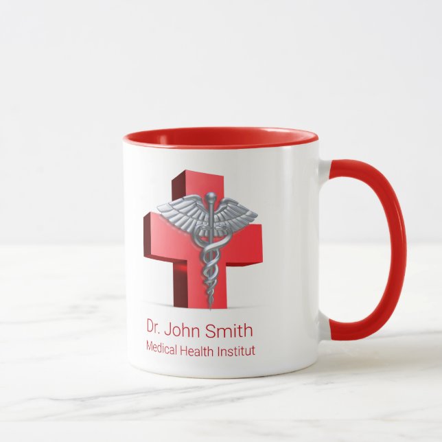 Mug Médicale Silver 3D Caduceus Croix Rouge (Droite)