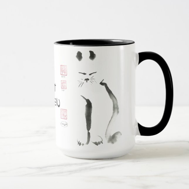 Mug Méditation de chat de zen - Sumi-e [peinture (Droite)