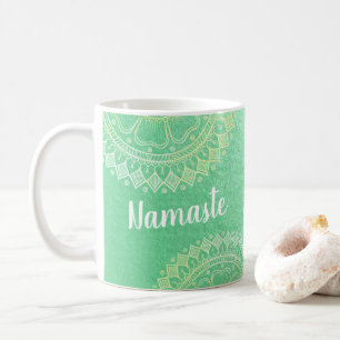 Mug Méditation Yoga Instructeur Green Gold Foil Mandal