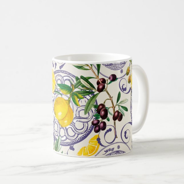 Mug méditerranéen, style toscan, olives, motif      (Devant droit)