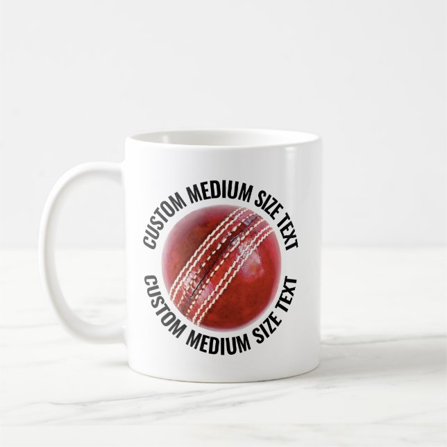 Mug Medium Personalized Text Cricket Ball 11oz. Custom (Gauche)