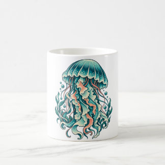 Mug Méduse sarcelle aux tentacules océaniques ondoyant