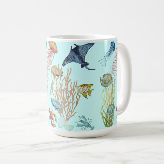 Mug Méduse Sous-Marine Et Poisson Océanique (Devant droit)