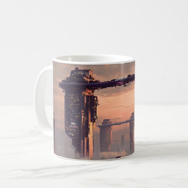 Mug Mégastructures flottantes futuristes au-dessus de  (Devant gauche)