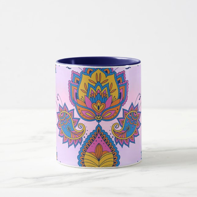 Mug Mehndi Bleu et Violet Art Floral, Bliss Bleus (Centre)