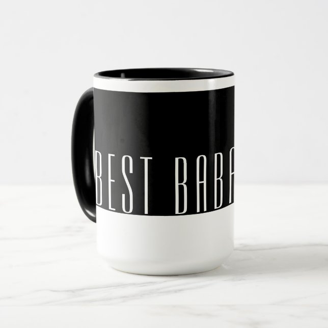 Mug Meilleur BABA moderne noir & blanc Jamais Voyage M (Devant gauche)