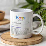 Mug Meilleur Boss Drôle Jamais Recherche Avec Message<br><div class="desc">Amusante tasse pour votre patron avec un logo "Boss search" et un résultat de recherche unique pour "Best boss ever",  avec le nom de votre patron,  votre message personnel et une note 5 étoiles.</div>