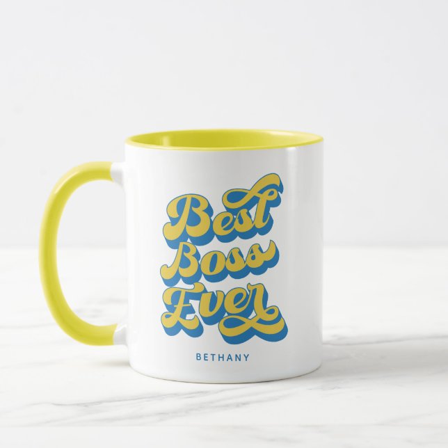 Mug Meilleur Boss Jamais Rétro Jaune Personnalisé Nom  (Gauche)