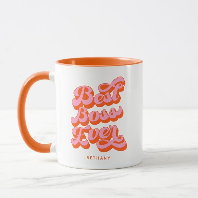 Mug Meilleur Boss Jamais Rétro Orange Personnalisé Nom (Gauche)