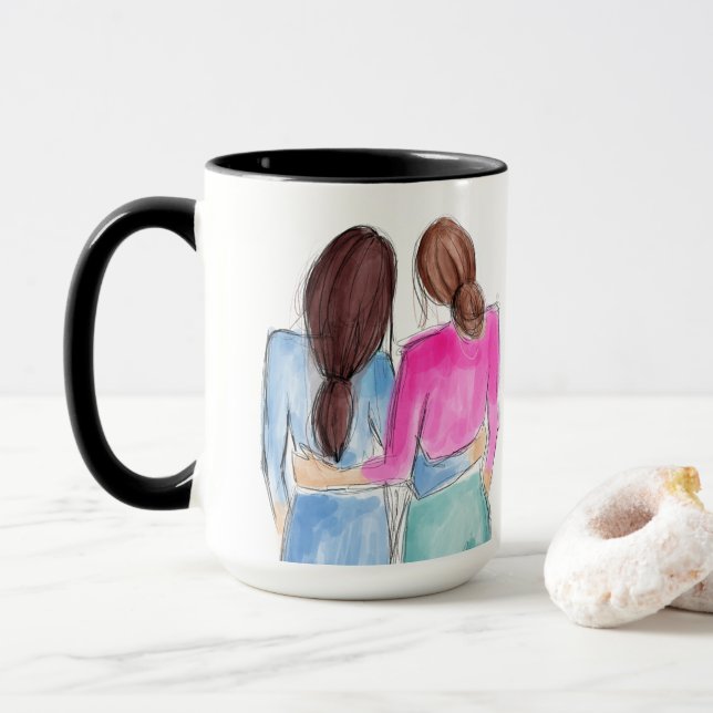 Mug Meilleur cadeau d'ami Deux filles brunette aquarel (Avec donut)