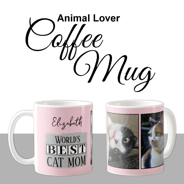 Mug Meilleur chat maman 2 photo nom rose gris (Créateur téléchargé)